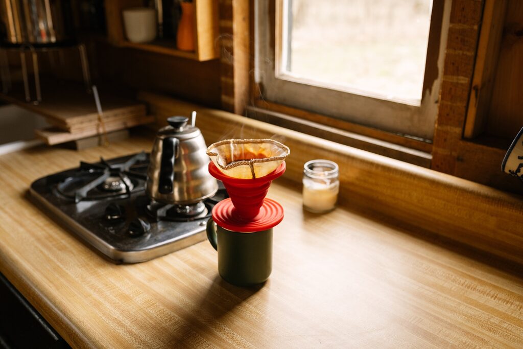 Cozy Off-Grid Cabin in Staunton, coffee sock, food and product photographer